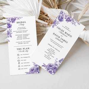 Lilac Wedding Program Template, INSTANT DOWNLOAD, Lavender Floral Order Of Service Ceremony, Modern DIY Program Card, Purple Florals - EP018