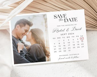 Save The Date Calendar With Picture, INSTANT DOWNLOAD, Calendar Save The Date Magnet, Photo Save-the-date With Heart, Minimalistic - EP001