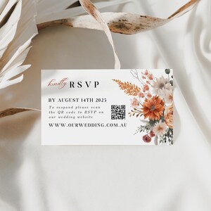 Wedding Invitation Rsvp Burnt Orange Floral, INSTANT DOWNLOAD, RSVP Card with Meal Option Icons, Dietary requirements, Boho Qr Code - EP009