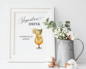 Limoncello Spritz Sign, INSTANT DOWNLOAD, Spritz Signature Cocktail, Wedding Bar Reception Sign, Canva Template, Modern Minimalist - EP001