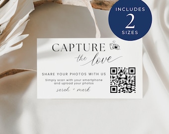 Biglietto di auguri per matrimonio con codice QR "Cattura l'amore", DOWNLOAD IMMEDIATO, Biglietto di auguri fotografico per matrimonio con codice QR, Condividi l'amore, Modello Canva, Minimalista - EP001