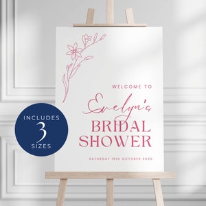 Hot Pink Floral Bridal Shower Welcome Sign, INSTANT DOWNLOAD, Modern Bridal Shower Poster, Bridal Brunch Minimalist, Modern Hot Pink - EP007
