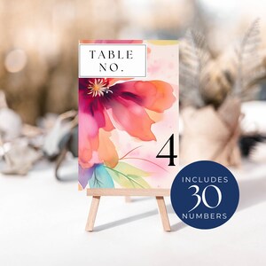 Números de mesa com flores prensadas, DOWNLOAD INSTANTÂNEO, Números de mesa em cartolina, Números de mesa para gala, Floral vibrante e ousado, Boho colorido - EP008