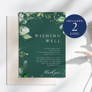 Wunsch gut Hochzeit einladen Einsatz, INSTANT DOWNLOAD, Willkommen Tasche Einsatz, botanische Wunsch gut Karte, Canva Vorlage, Greenery - EP012