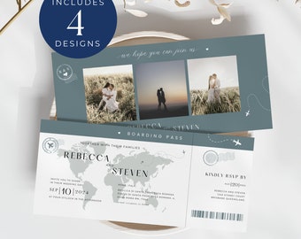 Cruise Boarding Pass Wedding Invitation, INSTANT DOWNLOAD, Boarding Pass Jamaica, Destination Wedding, Boho Minimalistic Sage Green - EP006