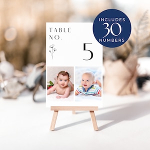 Table numéros modèle Photos d'enfance, téléchargement immédiat, carte de numéro de Table photo bébé, modèle de toile, mariage minimaliste moderne - EP001