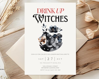 Spooky Bachelorette Invite, INSTANT DOWNLOAD, Drink Up Witches Invitation, Witch Bridal Shower, Gothic Bachelorette Party, Halloween - EP001