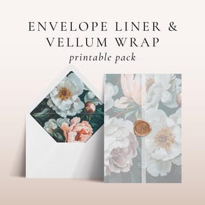 Sage Green And Pink Vellum Wrap, 5x7 Envelope Liner Template, INSTANT DOWNLOAD, DIY Invite Overlay, Euro Square Flap, Moody Floral - EP101