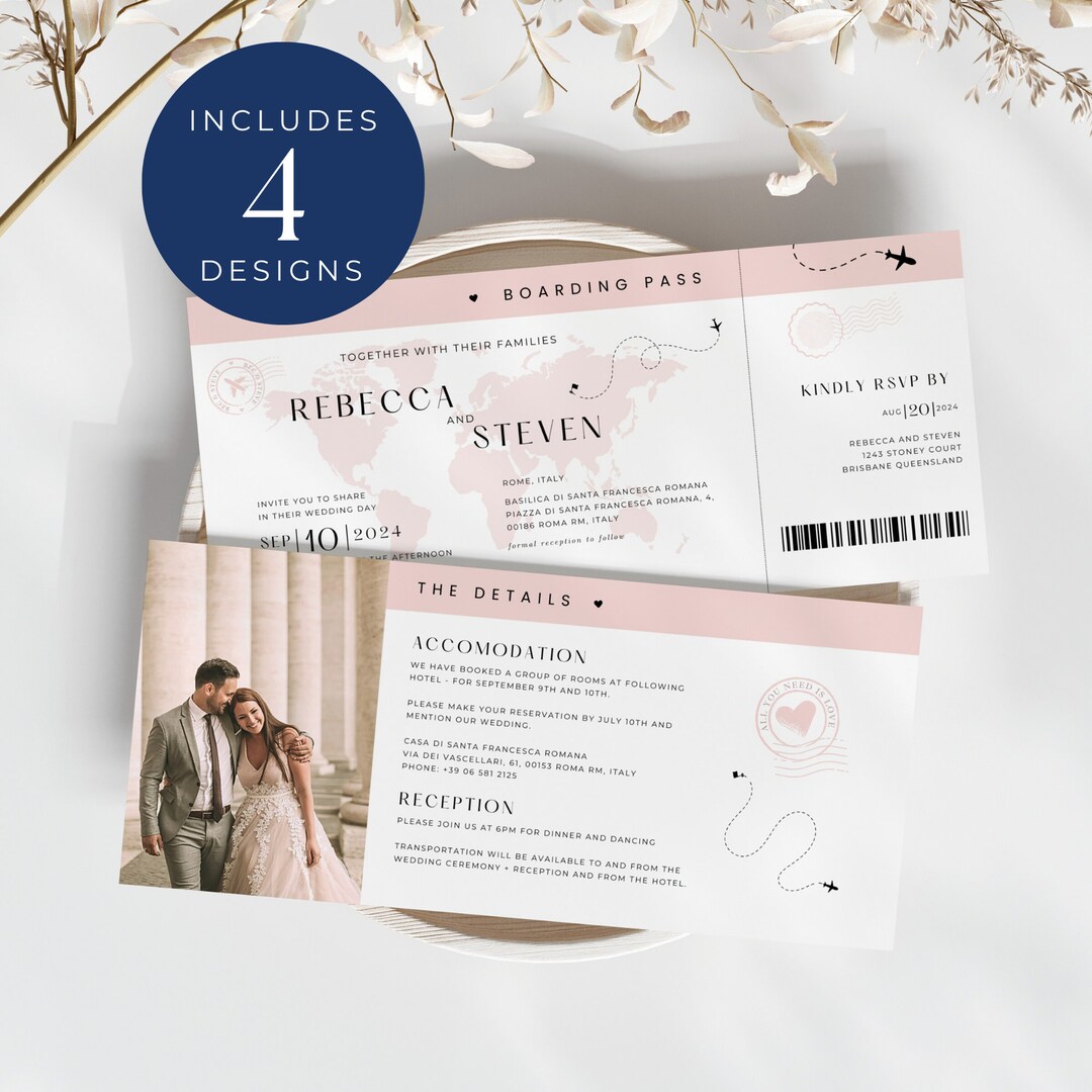 Boarding Pass Wedding Invitation Printable, INSTANT DOWNLOAD, Boarding ...