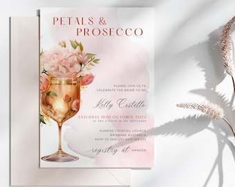 Petals And Prosecco Bridal Shower, INSTANT DOWNLOAD Bride To Be Invitation Template, Champagne Wedding Shower, Modern Minimalistic - EP001