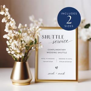 Wedding Shuttle Service Sign, INSTANT DOWNLOAD, Transportation Sign, Wedding Bus Sign, Canva Template, Table Sign, Modern Minimalist - EP001