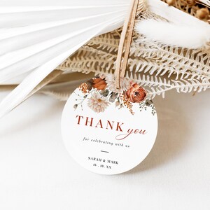 Love Is In Bloom Thank You Tags, INSTANT DOWNLOAD, Fall Wedding Favor Tag, Terracotta Florals, Personalized Favor Gift, Burnt Orange - EP009