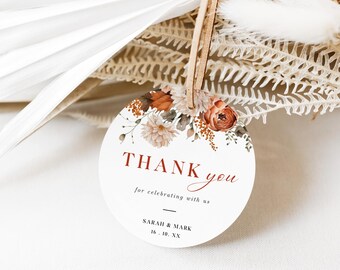 Love Is In Bloom Thank You Tags, INSTANT DOWNLOAD, Fall Wedding Favor Tag, Terracotta Florals, Personalized Favor Gift, Burnt Orange - EP009