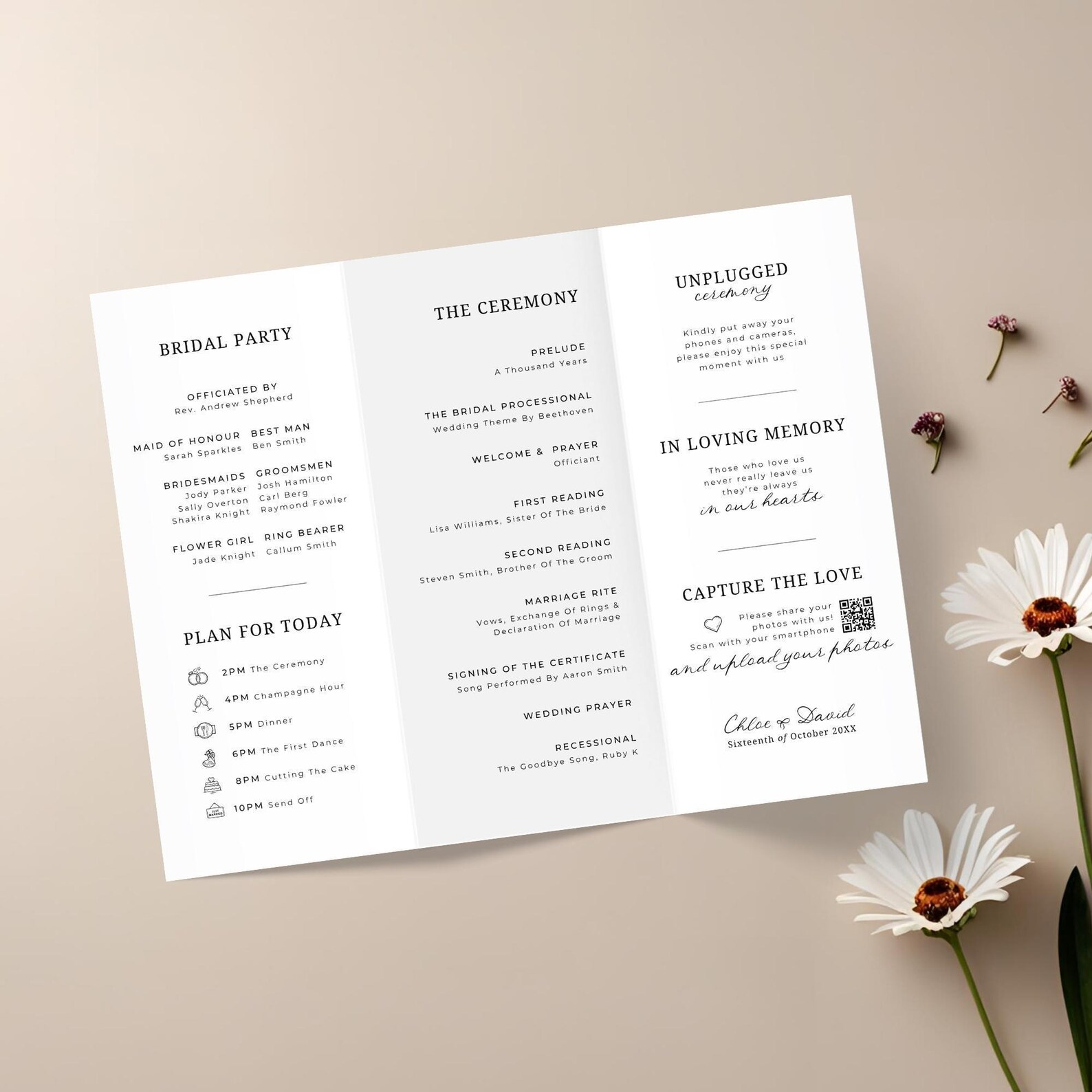 Trifold Wedding Program Template Handdrawn, INSTANT DOWNLOAD ...