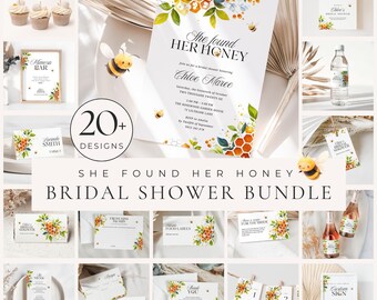 She Found Her Honey Bridal Shower Bundle, INSTANT DOWNLOAD, Bee Bridal Shower Invitation Templates, Bride To Bee Set, Games Pack - EP023