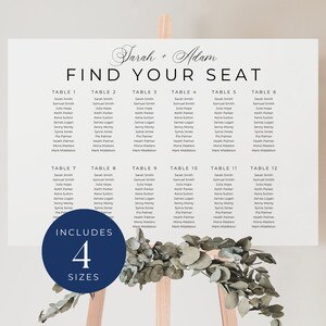 Boda del plan de asientos tradicional, DESCARGA INSTANTE, Tablas de asientos para bodas A3, Tabla de asientos para bodas fácil, Boda minimalista moderna - EP001