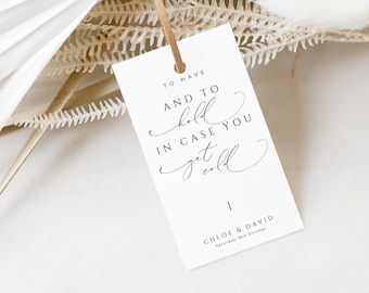 Wedding Blanket Tags, INSTANT DOWNLOAD, Tags For Blankets At Wedding, To Have And To Hold In Case You Get Cold, Minimalist Tag - EP100