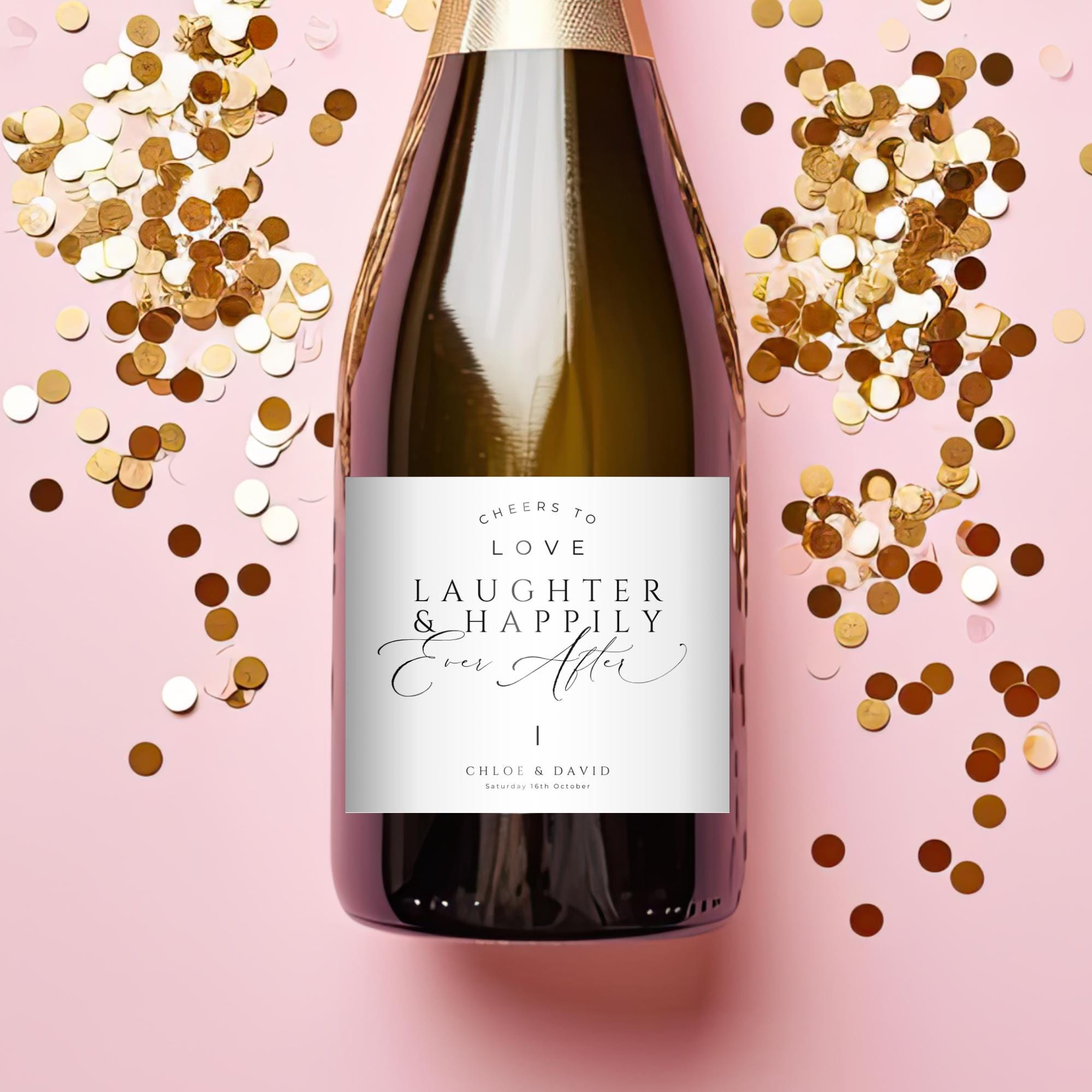 Cheers To Love Laughter And Happily Ever After, INSTANT DOWNLOAD, Wedding Mini Wine Labels, Piccolo Favor Labels, Modern Minimalist - EP100