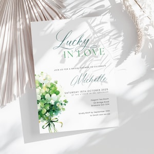 Faire-part de douche nuptiale Lucky In Love, téléchargement immédiat, invitation de la Saint-Patrick, modèle d'invitation de douche nuptiale de mars, trèfle trèfle - EP001