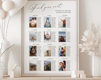 Wedding Seating Chart Template Pictures, INSTANT DOWNLOAD, Photo Location Guest Seating, Travel Seating Sign, Reception Seating Plan - EP100