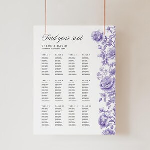Toile Wedding Seating Chart, INSTANT DOWNLOAD, French De Jouy Find Your Seat Sign, Lavender Regency Decor, Lilac Vintage Florals - EP018