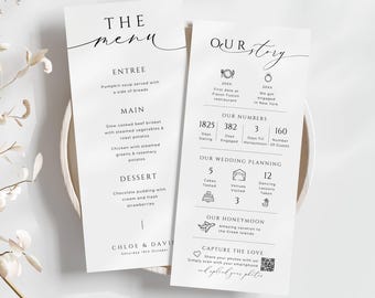 Wedding Menu Fun Facts, INSTANT DOWNLOAD, Infographic Timeline Fun Fact Card, Canva Template, Share The Love Qr Code, Minimalist - EP100