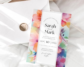 Modern Colorful Boho Wedding Invite, INSTANT DOWNLOAD, Vibrant Floral Wedding Invitation, Spring Floral Wedding, Colorful Boho - EP008