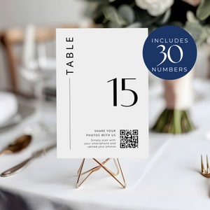 Table Numbers Signs With Qr Code, INSTANT DOWNLOAD, Reception Table Numbers Sign, Canva Template, Share The Love, Minimalist Wedding - EP001