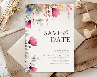 Bright Floral Save The Date, INSTANT DOWNLOAD, Enclosure Cards For Save The Date, Canva Editable DIY Template 5x7,  Vibrant Florals - EP013