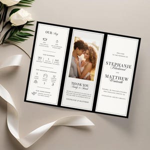 Trifold Program Template Canva, Old Money Wedding Program, Luxury Folded Booklet Photo, Fun Facts, Order Of Events, INSTANT DOWNLOAD - EP102