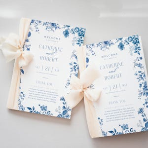Chinoiserie Wedding Program, INSTANT DOWNLOAD, Ceremony Program Catholic Church, Light Blue Wedding Template, French Blue Toile - EP010