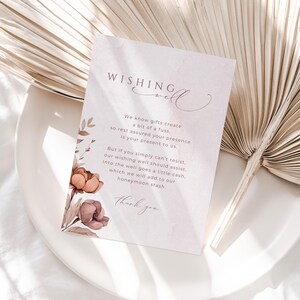 Boho-wenskaart, INSTANT DOWNLOAD, elegante bloemenblush invoegen, intieme romantische vintage bruiloft, stoffige roze rustieke bloemen - EP021