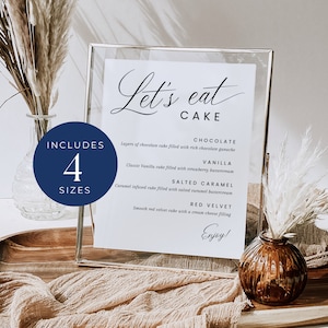 Hochzeitstorte Menü zum Ausdrucken, SOFORTIGER DOWNLOAD, Modernes Kuchen Flavours Schild, Hochzeit Dessert Tischschild, Minimalistische Hochzeitsvorlage - EP001