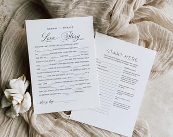 Wedding Games For Reception, INSTANT DOWNLOAD, Love Story Game, Reception Table Game, Simple Wedding, Minimalist Modern Wedding - EP001