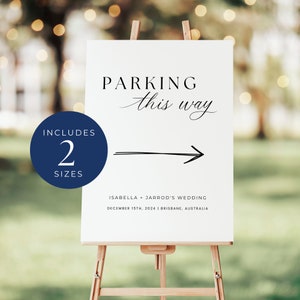 Parking Sign Wedding, INSTANT DOWNLOAD, Wedding Sign For Parking, Parking Sign Arrow, Customizable Sign, Modern Minimalist Wedding - EP001