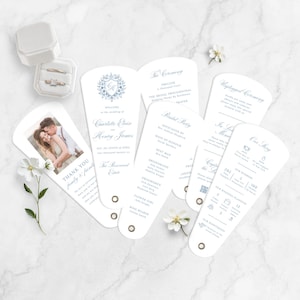 Wedding Fan Petal Program Template, DIY Hand Fans Canva, Unique Programs With Photo, Fun Facts, Outdoor Wedding, INSTANT DOWNLOAD - EP030