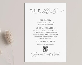 Wedding Details Card With Qr Code, INSTANT DOWNLOAD, The Finer Details Insert Card, Wedding Website, Canva Template, Modern Minimal - EP100