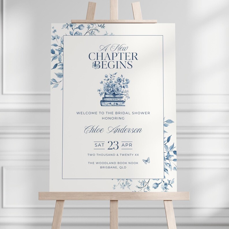 First Chapter Welcome Sign A New Chapter Begins Bridal Shower Sign, INSTANT DOWNLOAD, Book Themed ...