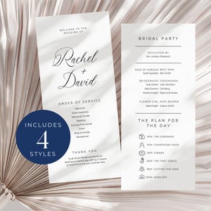 Minimalist Hochzeitsprogramm Vorlage Schmal | 4x8" | SOFORTIGER DOWNLOAD, Dienstordnung, druckbare lange Zeremonie, DIY Programm Karte - EP001