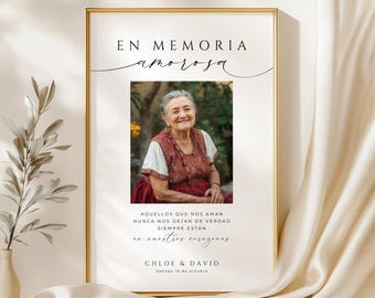 Spanish Memorial Sign With Photo, In Loving Memory Sign, En Memoria Amorosa Picture, Minimalist Signage, INSTANT DOWNLOAD - EP100