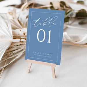 Light Blue Wedding Table Numbers 1-30, INSTANT DOWNLOAD, Dusty Blue Table Number 5x7 4x6, Intimate Canva Template, Elegant Modern - EP015