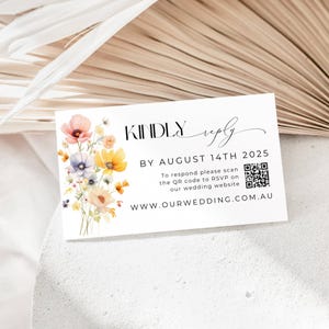 Hochzeit Rsvp Karte, Qr Code, SOFORTIGER DOWNLOAD, Freundliche Antwort-Beilage, Hochzeitswebsite-Karte, Elegante Kalligraphie Antwort, Wildblumen - EP016