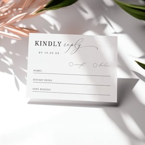 Wedding Rsvp Card With Food Option, Kindly Reply Insert, Song Request, Canva Template, Rehearsal Dinner, Minimalist, INSTANT DOWNLOAD- EP100