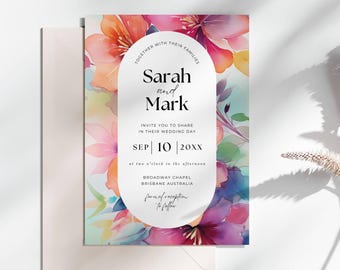 Modern Colorful Boho Wedding Invite, INSTANT DOWNLOAD, Vibrant Floral Wedding Invitation, Spring Floral Wedding, Colorful Boho - EP008