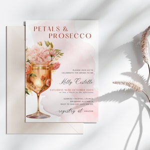 Petals And Prosecco Bridal Shower, INSTANT DOWNLOAD Bride To Be Invitation Template, Champagne Wedding Shower, Modern Minimalistic - EP001