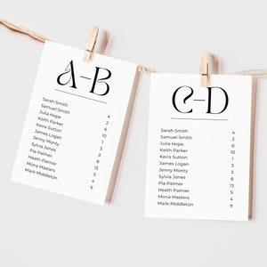 Schede per grafici dei posti a sedere in ordine alfabetico, DOWNLOAD IMMEDIATO, modello di scheda per posti a sedere sul tavolo Canva, carte per il nome dello specchio nuziale 5x7 4x6, minimalista - EP001