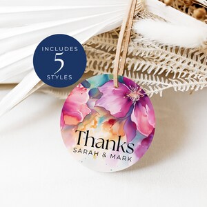 Watercolor Floral Wedding Favor Thank You Tags, INSTANT DOWNLOAD, Circle Gift Tags, Wedding Favor Tag Round Editable, Bright Florals - EP008
