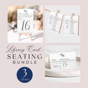 Library Card Table Numbers, INSTANT DOWNLOAD, Seating Chart 4x6 5x7, Place Cards Library Catalog, Canva Template, Minimalist Bundle - EP001