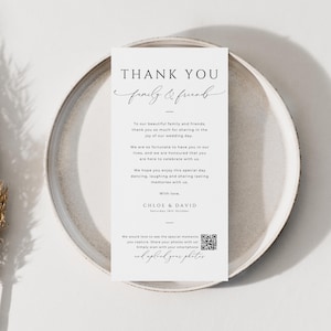 Hochzeit Dankeschön Tischkarte, Qr Code, SOFORTIGER DOWNLOAD, Willkommenskarte, Danksagung, Canva Vorlage, Serviettennotiz, Foto teilen, Minimal-EP100