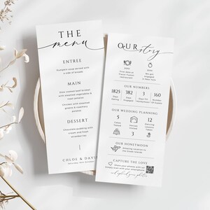 Wedding Menu Fun Facts, INSTANT DOWNLOAD, Infographic Timeline Fun Fact Card, Canva Template, Share The Love Qr Code, Minimalist - EP100